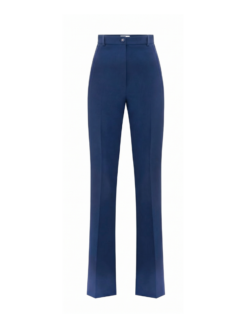 Pantalone Smoking in crêpe con bande in raso blu