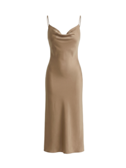 Vestito midi in raso beige