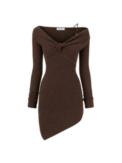 Vestito a coste marrone asimmetrico