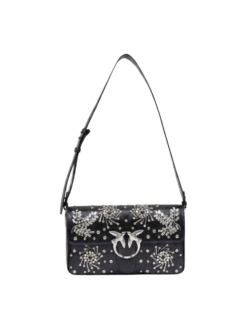 Borsa a spalla Love Slouchy Classic nera con borchie