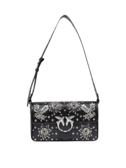 Borsa a spalla Love Slouchy Classic nera con borchie